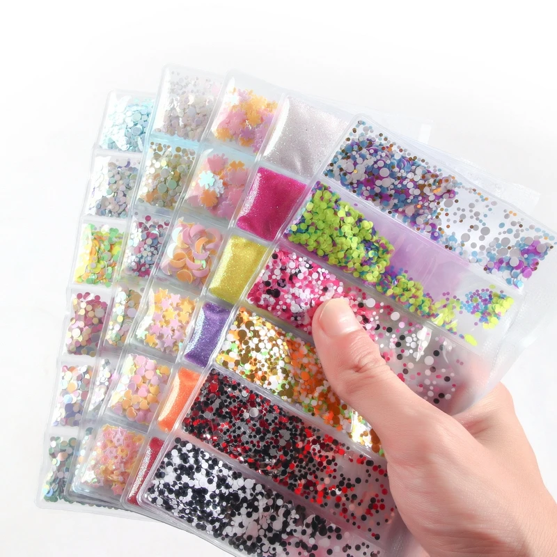 6 grid/bag Mixed Nail Glitter Powder Sequins Colorful Nail Flakes