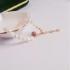 7-8mm Natural Freshwater Baroque Pearl Bracelet 14K Gold Plated Brass Bracelet with Strawberry Crystal Pendant Handmade Jewelry