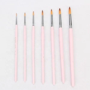 7 Pcs Blue/Pink Wooden Handle/Acrylic Handle Round Shape Nylon Hair Watercolor Acrylic Paint Artists Painting Brush Set