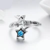 925 Sterling Silver Blue Diamond Star Traveling Airplane Plane Open Rings