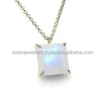 925 Sterling Silver Rainbow Moonstone Gemstone Gold Vermeil Pendant Necklace Handmade Indian Jewelry