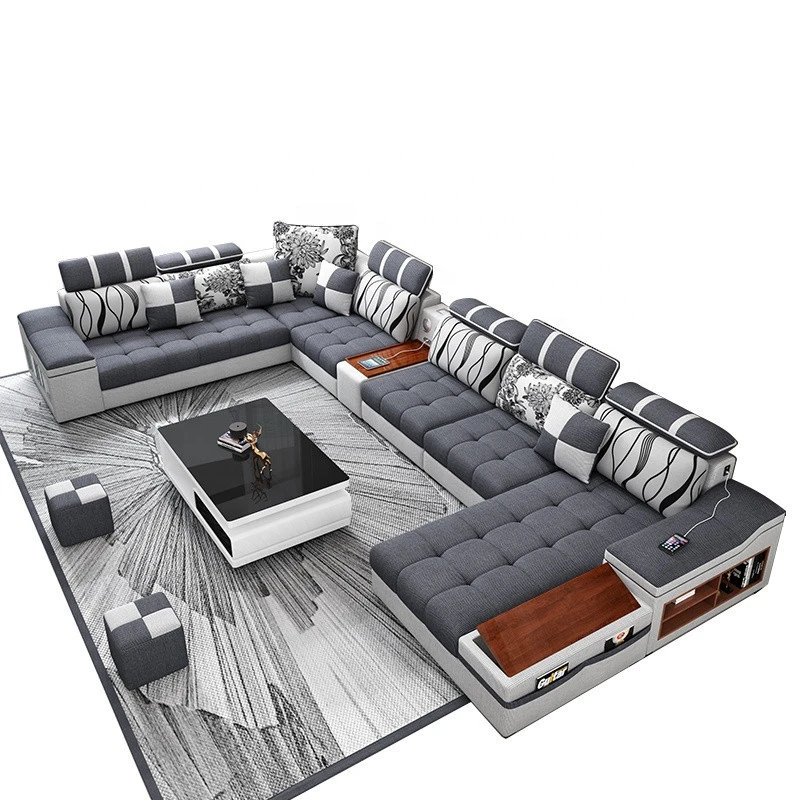 A2Z DESIGN U Shaped Luxury Living Room Sofas Sectional Furniture 7 Seater European Fabric Set Modern Sofas bed