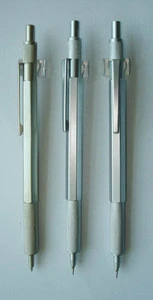ACMECN 0.5mm Metal Silver Mechanical Pencil with Computer Engraving Click Push action Hexagonal Aluminium Cute Automatic Pencil