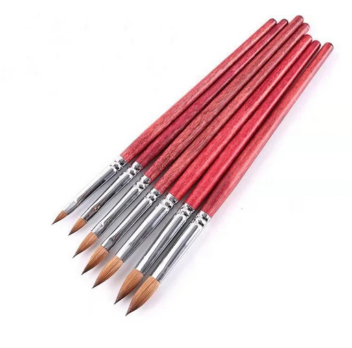 Acrylic Nail Brush Crimped Kolinsky Sable UV Nail Art Gel Brush  Flat Red Wood Nail Brush