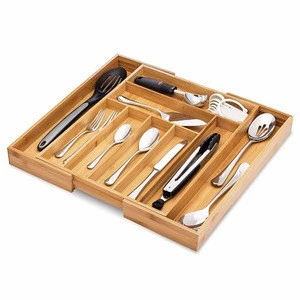 Adjustable Utensils Expandable Dividers Kitchen Drawer Organizer Bamboo Tray Cutlery Holder Dividers 9-Compartment Storage Tray