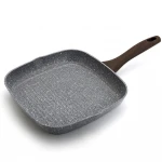 Aluminum forged kitchen cookware set with grey non stick marble stone coating and luxurious wooden coating handle
