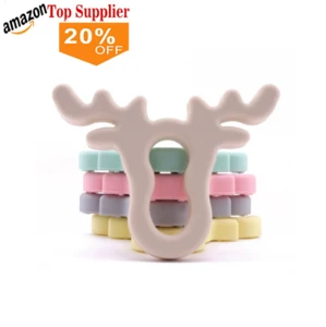 Amazon best sellers Christmas Silicone Deer Head Animal Gift Food Grade Sensory Bite Toy Baby Teether