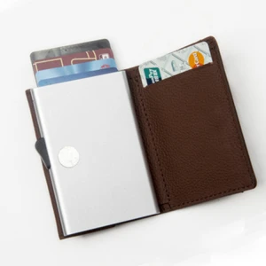 Amazon best sellers Credit Card Holder RFID Blocking minimalist Wallet PU Leather Vintage Aluminum rfid card holder leather