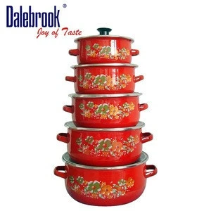 Anycook 12pcs Enamelware Ceramic Stock Sauce Hot Cooking Pot Porcelain Enamel cast iron  Non stick  Cookware Set