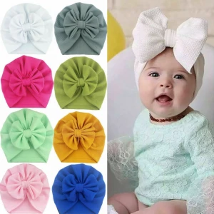 Baby Girl Turban Hats Bun Knot Infant Beanie Bow Soft Cute Toddler Cap Hair Bands Headband Head Wrap