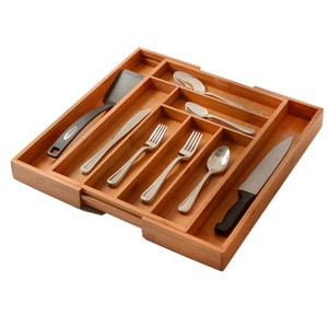 Bamboo Silverware tray Kitchen Expandable Drawer Organizer for Utensil Holder Adjustable Cutlery Tray