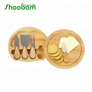 Bamboo Small Round Cheese Board with Knives Hidden Drawer Cheap Price