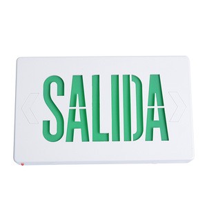 Battery backup green red salida led emergency light rechargeable emergency fire safety exit sign board