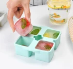Best Selling Easy Release Large Block Ice Cube Baby Food 4 Grid Ice Maker Freezer Box Ice Cube Tray Silicon with Lid