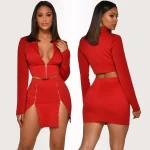 Blazer Suit Zipper Crop Top and Skirt 2 Piece Sets Women