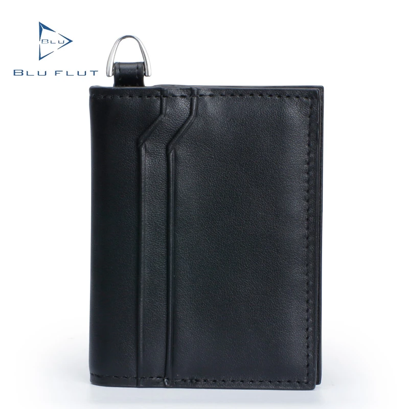 Blu Flut split leather slim card holder wallet wholesale designer customized embossed logo genuine cowhide card holder