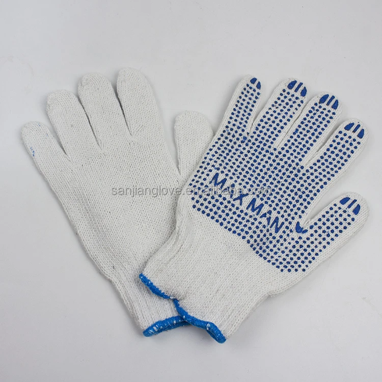 Blue PVC dotted anti-slip cotton knitted glove