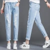 Boyfriend styles blue fashion ripped jeans for lady