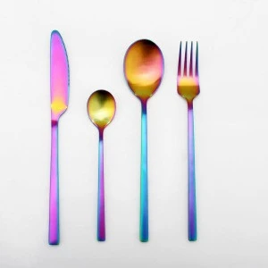 Bulk Matt Flatware Set Stainless Steel Spoon Fork Brushed Matte Rainbow Gold Plated Cutlery Set