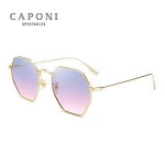 CAPONI New Polygon Yellow Sunglasses Women Retro Round Brand Designer Metal Sun Glasses Luxury Ladies Hexagon Sunglasses CP915