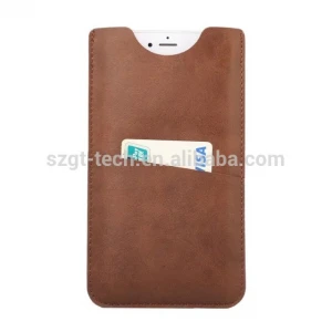 Card Slot Pull Tab Sleeve Pouch Universal Leather Accessories Mobile Phone Bag Case for iPhone 8