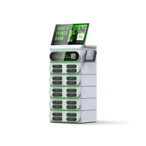 cell phone charging station 20 slots stackable vending machine sharing power bank lockers kiosk standing smart LED screen & POS