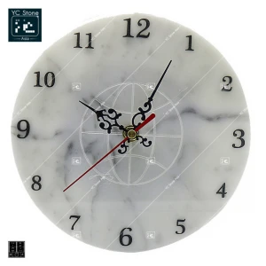 Chic White Marble Print Round Wall Clock Decorative Battery Operated Quartz Analog Quiet Desk Clocks