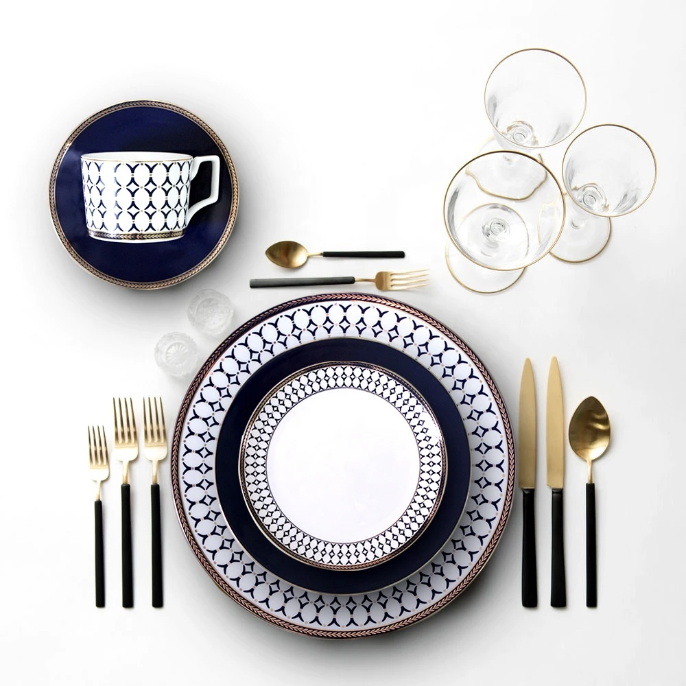 China gold rimmed navy blue charger plate
