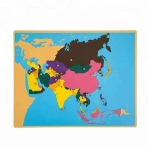 Classic and wooden funny montessori geography learning wooden puzzle toys for kids with colorful imges printed