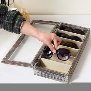 Clear Acrylic Magnetic  Wood 6 Slot Sunglasses  Display Storage Case