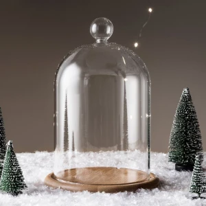Clear Wedding Decorative Dome Bell Glass Display Cloche With Wooden