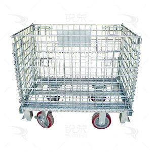 Collapsible Lockable Metal Wire Mesh Pallet Cage container With Caster with wheel
