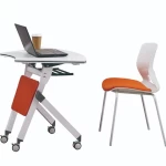 Comfortable School Furniture Set Student Classroom Desk and Chair Blue Seat Metal Style Living Packing Room