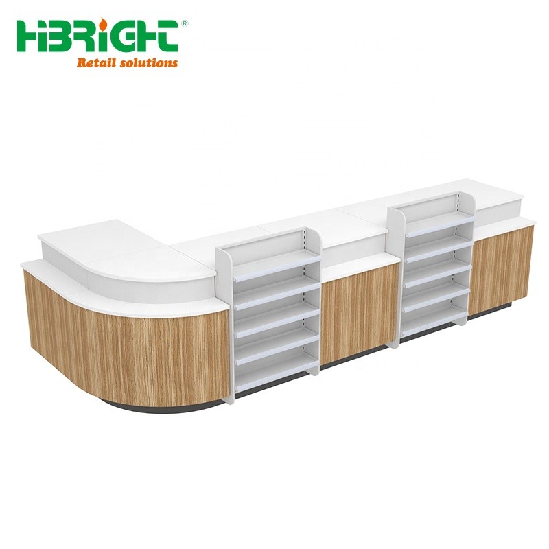 Convenience Store Simple Steel Wood Style Shop Equipment Supermarket Cashier Table Checkout Counter