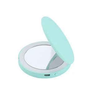 Cosmetic Mini pocket LED Makeup Mirror with Light Rechargeable Hand 3X Magnifying for beauty makeup