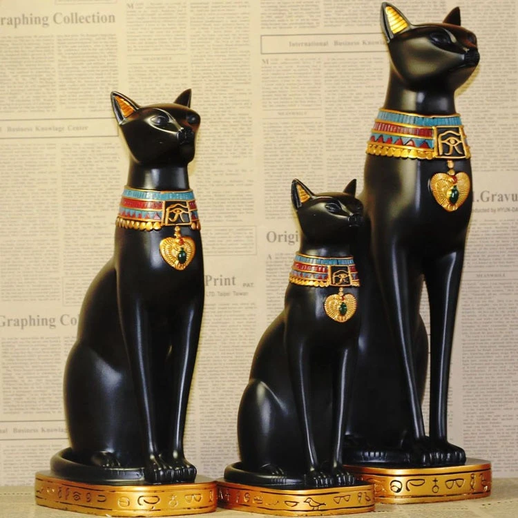 Creative Indian Black Cat Statue Animation Sculpture Home Decoration Ornaments Resin Crafts