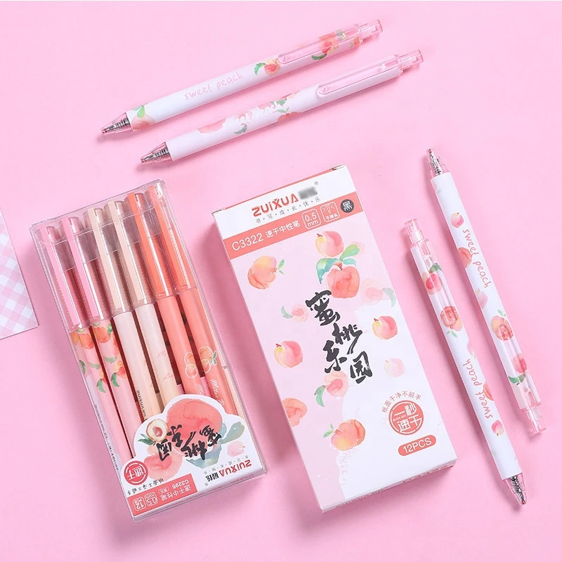 Creative Peach Paradise Quick Drying Gel Ink Pen Student Cute Water Peach Test Writing Signature Water Pen School Stationery