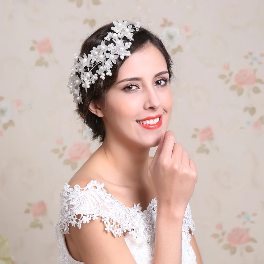Crystal jewelry tiara wedding bride headpiece pearl bridal headdress flower hair accessories