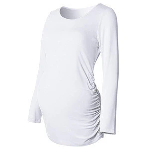 Custom 2019 Long Sleeve Basic Top Ruch Sides Bodycon Tshirt Maternity Clothing