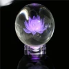 Custom 3d laser  lotus crystal ball crafts with led  base for decoration