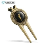 Custom antique zamak golf ball marker divot repair tool with belt clip for golf club member gifts