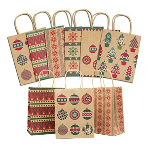 Custom Printed Gift Bag Christmas Kraft Paper Bags Green Red Paper Gift Bags With Handles To Hold Giveaway Presents
