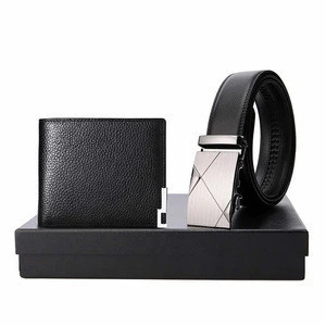 Custom Private Label Logo Designed Luxury Men Ratchet Automatic Sliding Leather Wallet Gift Belt Set for Men
