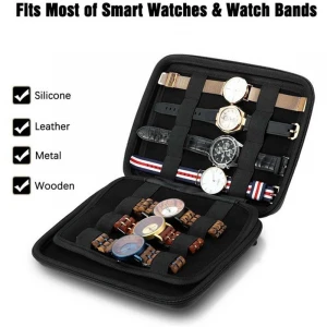Custom Watch Band Carrying Case Portable Travel Storage Box Bag Case Pouch Organizer for Watch Starp Smart Watch Cable - Black