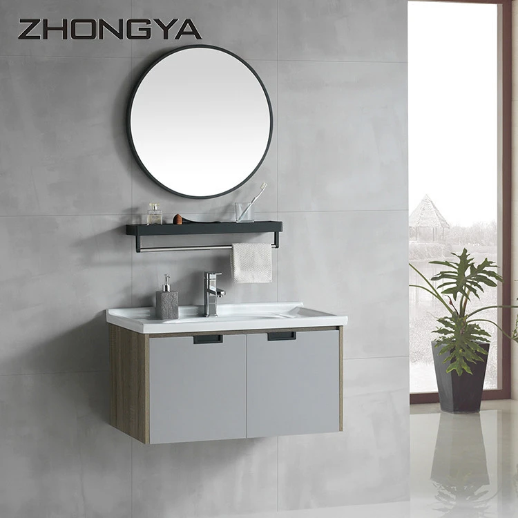 Customized modern single basin bathroom vanity cabinets with mirror
