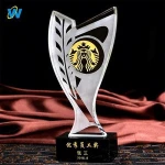Customized souvenir sports personalized souvenir metal cristal glass medal shuttlecock and trophies cup for badminton