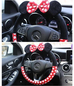 Cute cartoon car steering wheel accessory set for female car styling bow cute  steering wheel cover car accessories