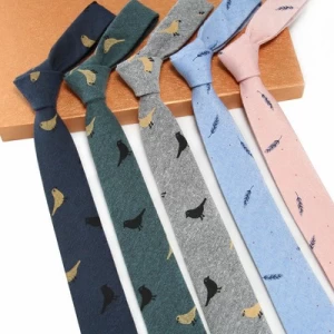 D1097 Women Printed Bird Cotton Neck Tie Men Casual 6cm Slim Necktie Cartoon Floral Print Ties