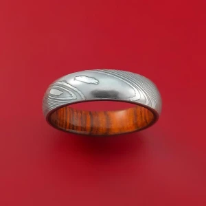 DAMASCUS STEEL RING WITH COLOR WOOD