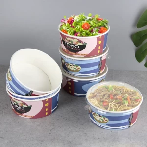 Disposable Food Containers Paper Salad Bowl Custom Printed Paper Bowl With Lid